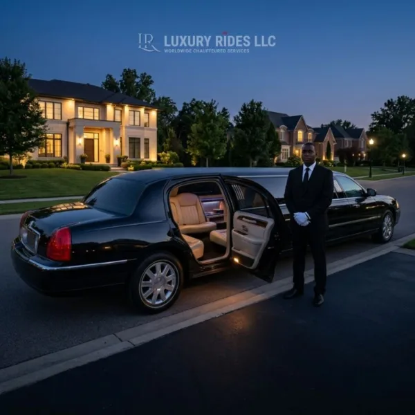 Luxury limousine with chauffeur. Luxury limousine with chauffeur.
