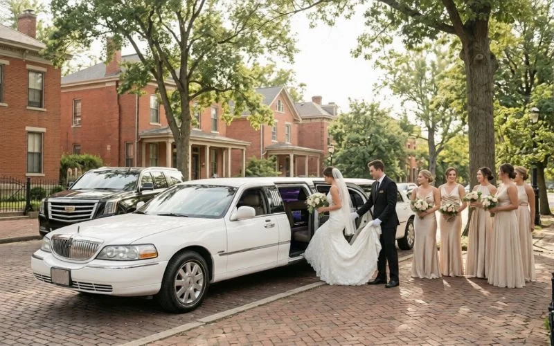 White stretch limousine for Columbus wedding transportation